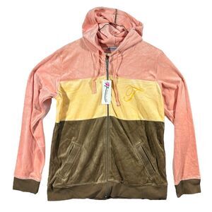 Tribeca Lady Pink Yellow Brown Stitch Soft Zip-up Drawstring VTG Jacket Woman XL